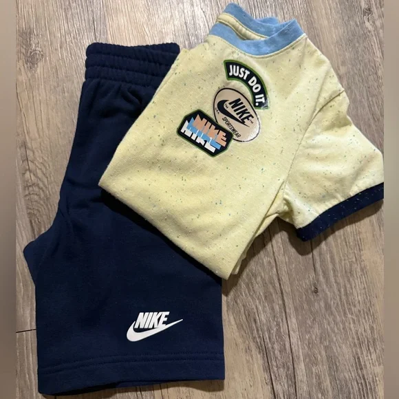 Nike Kids Yellow-Green Tee with Navy Shorts Set - Picture 2 of 3